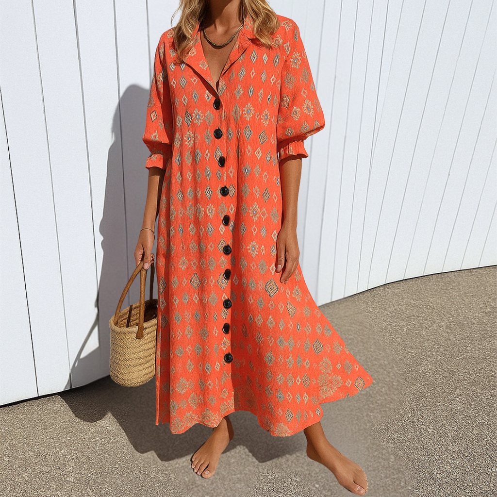 Button-Front Long Sleeve Shirt Maxi Dress