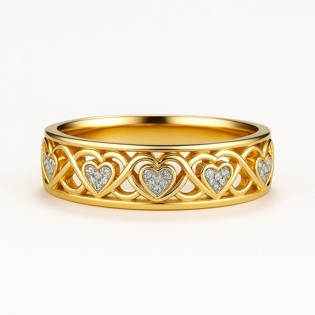 Hollow Zirconia Heart Gold-Tone Ring