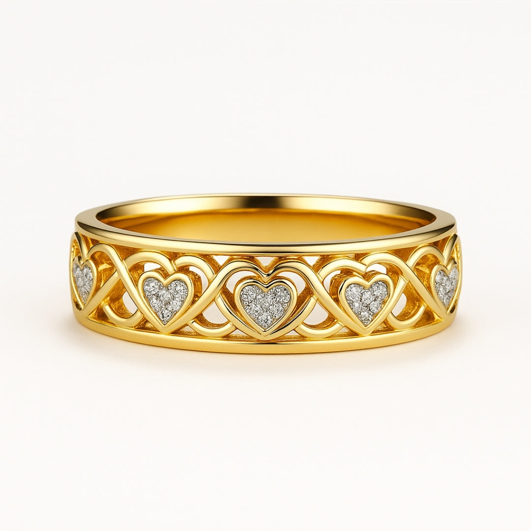 Hollow Zirconia Heart Gold-Tone Ring