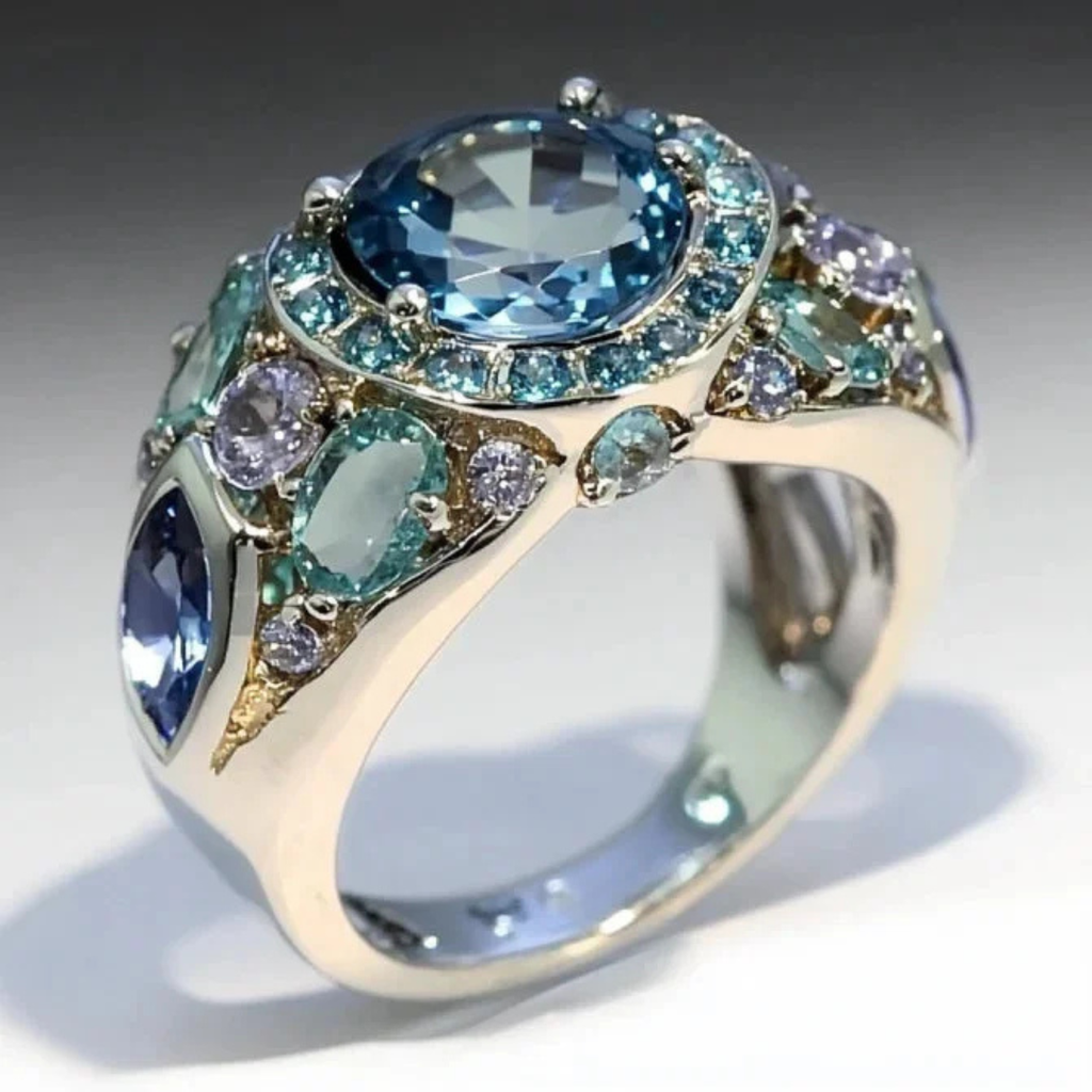 Geometric Multi-Stone Blue Crystal Ring