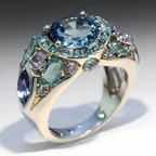 Geometric Multi-Stone Blue Crystal Ring