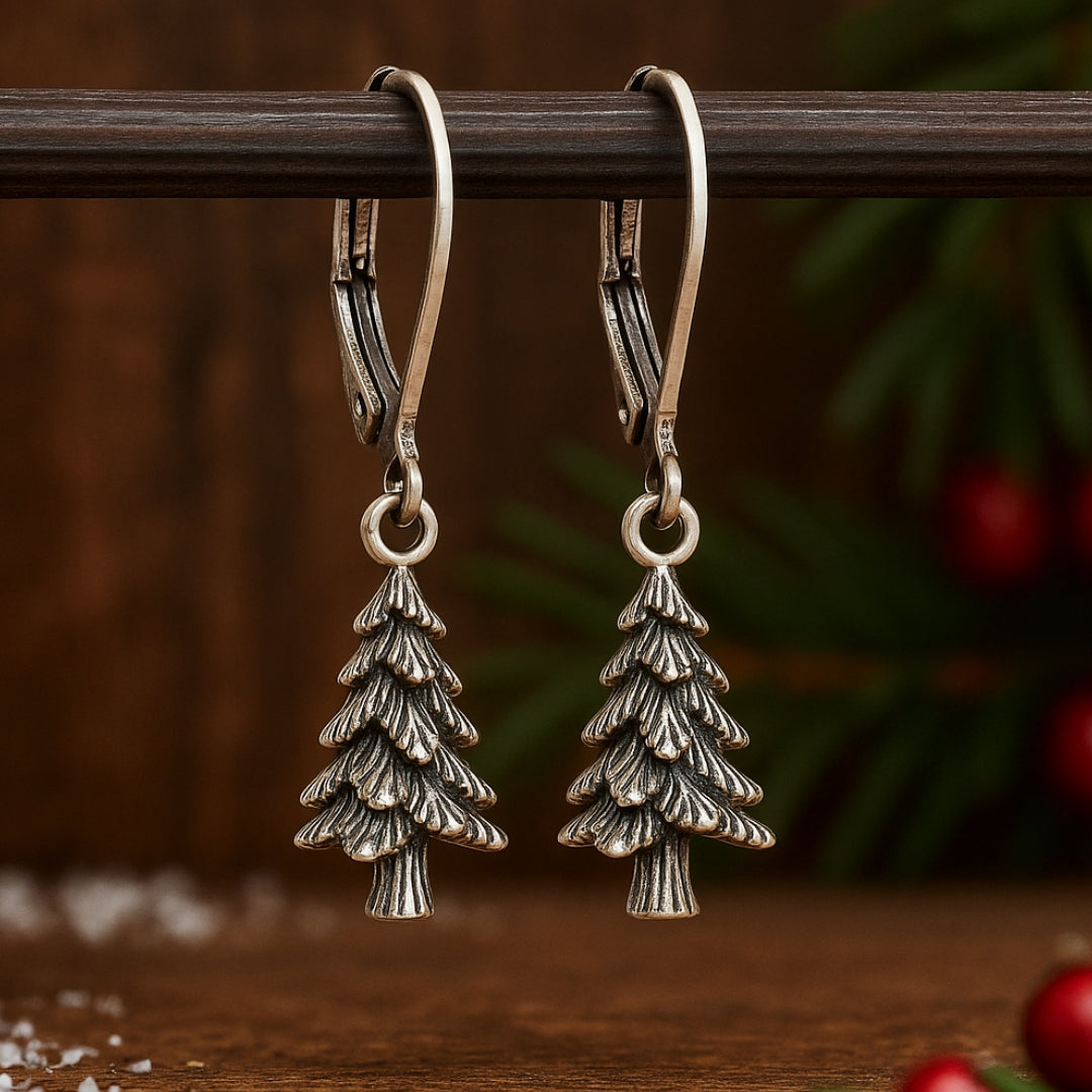 Silver-Tone Evergreen Hoop Earrings