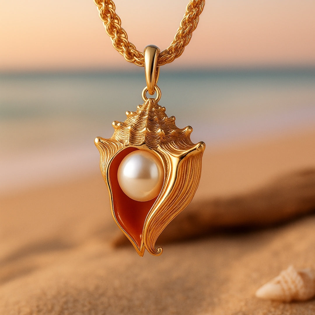Gold-Tone Conch Shell Pendant with Pearl