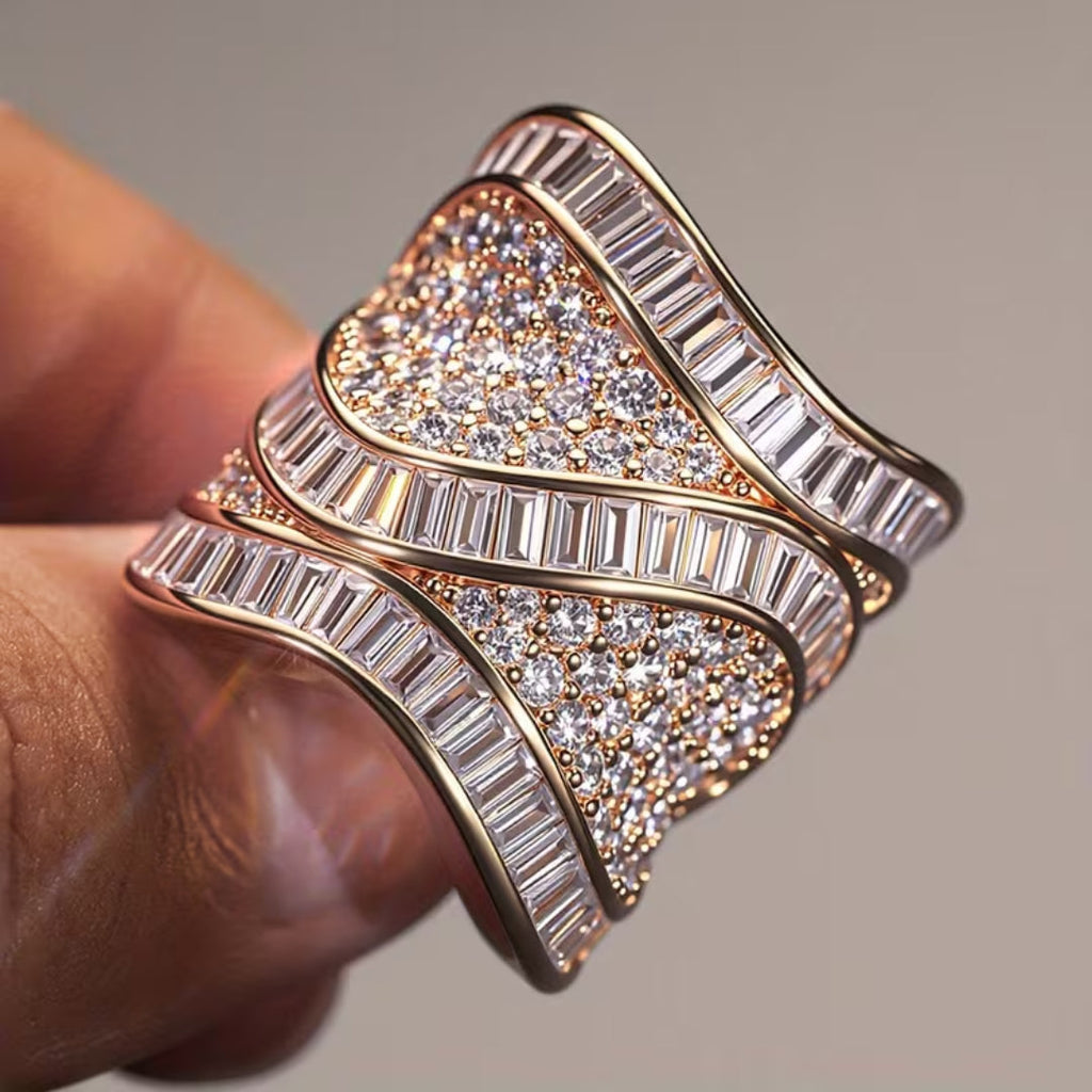Crossed Baguette Pavé Ring