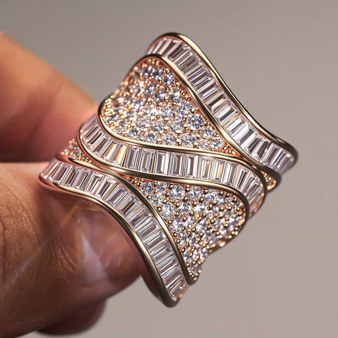 Crossed Baguette Pavé Ring