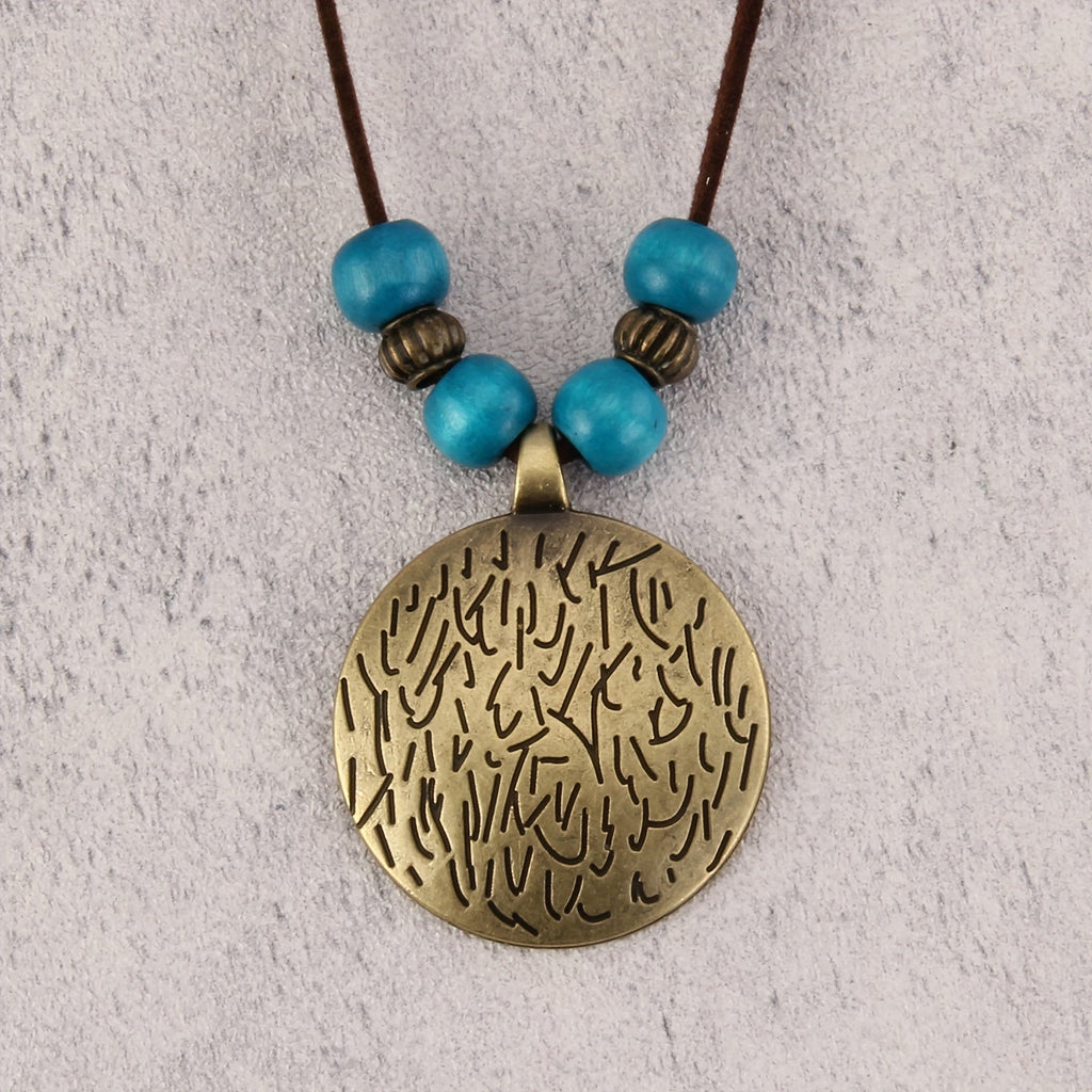 Vintage Zodiac Wooden Bead Pendant Necklace