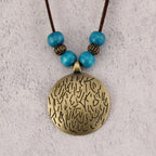 Vintage Zodiac Wooden Bead Pendant Necklace