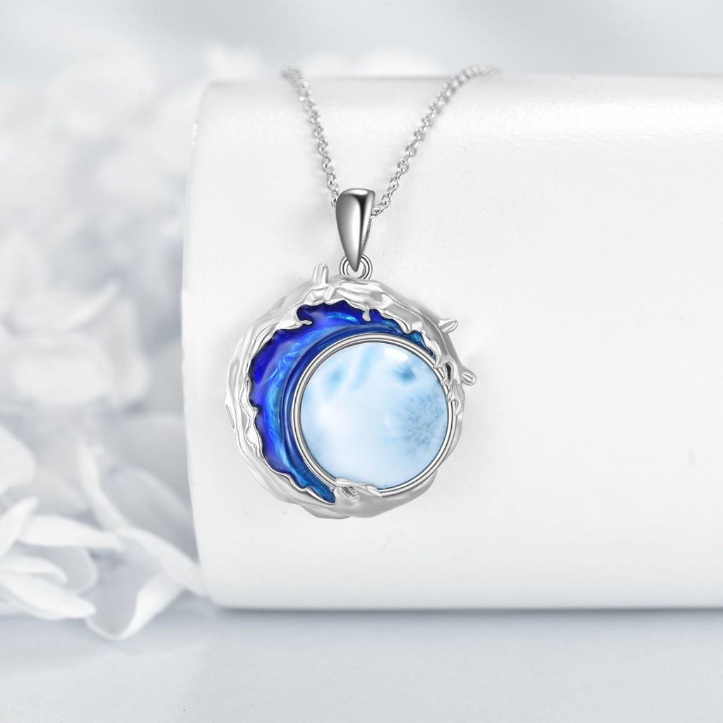 Ocean Wave Blue Stone Silver-Tone Necklace