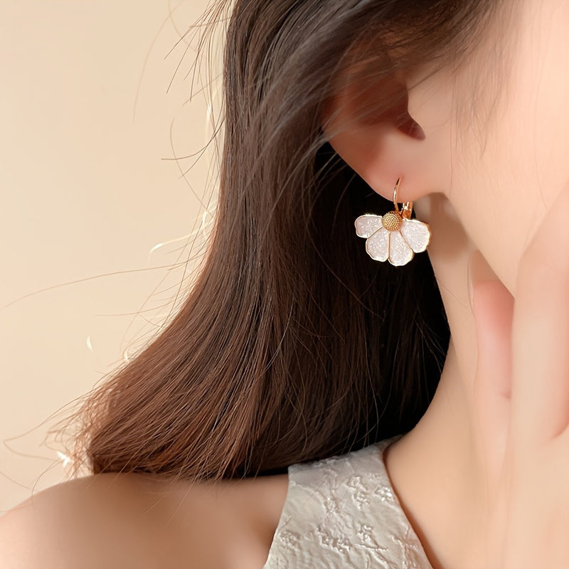 Four-Petal Flower Enamel Drop Earrings