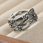 Vintage-Style Carved Floral Branches and Leaf Twist Band Ring