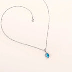 Blue Teardrop Stone Pendant Necklace in Silver Tone