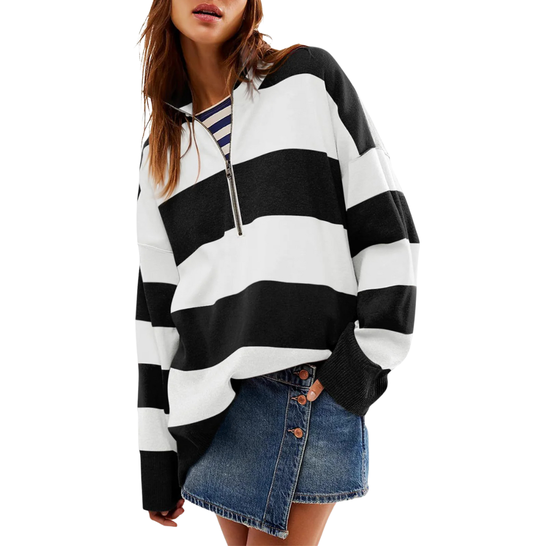 Half Zip Knitted Jumper with Long Sleeves and Relaxed Fit