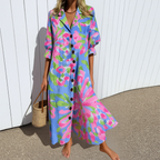 Button-Front Long Sleeve Shirt Maxi Dress