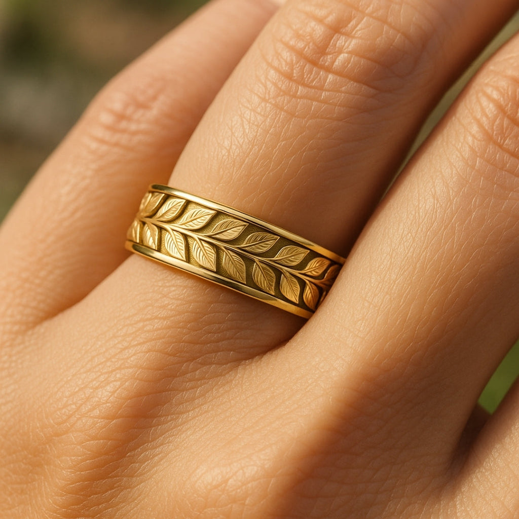 Goudkleurige ring met varenspoor