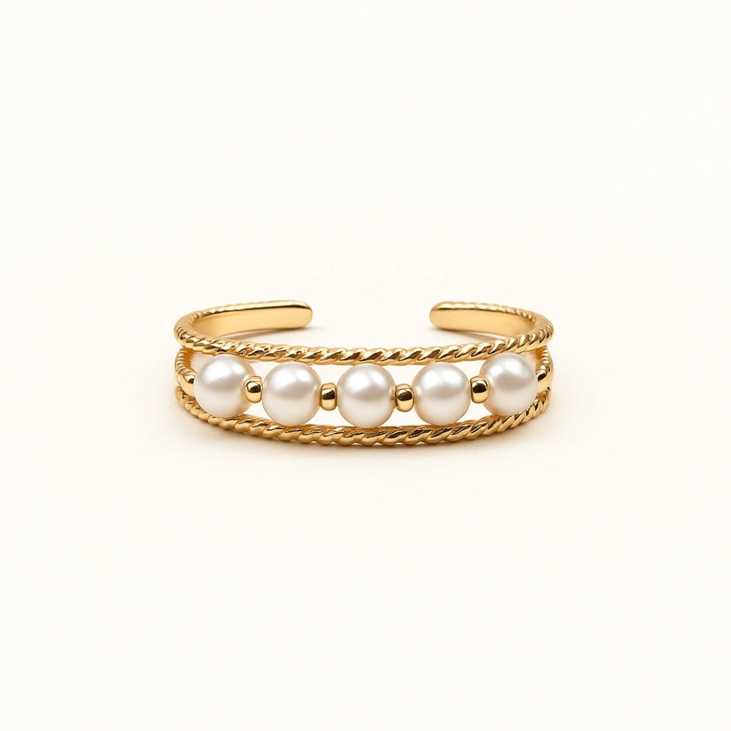 Adjustable Pearl Trail Braided Gold-Tone Ring