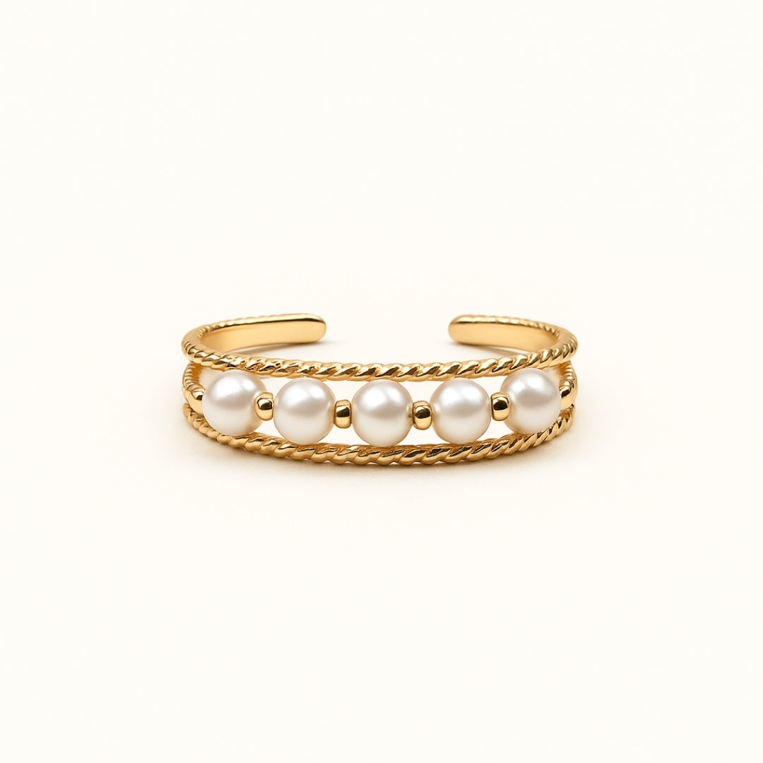 Adjustable Pearl Trail Braided Gold-Tone Ring