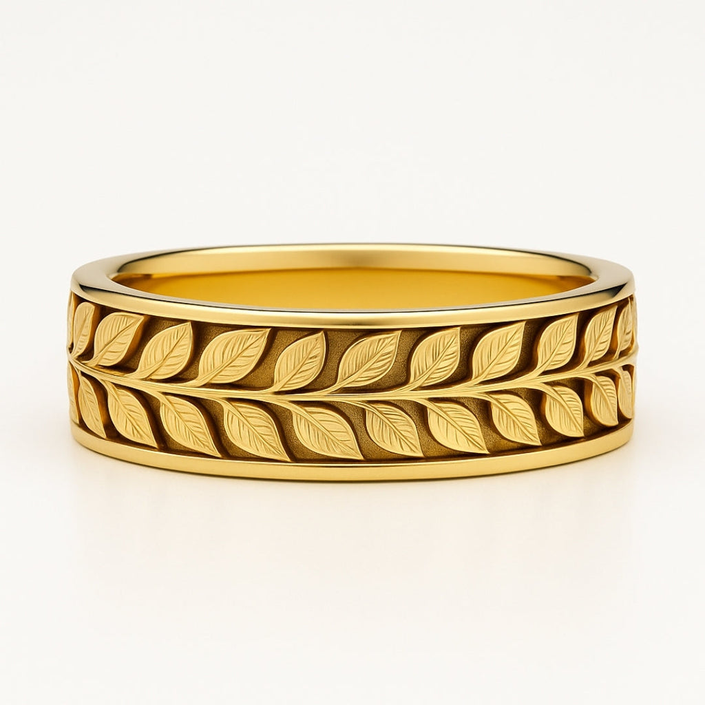 Goudkleurige ring met varenspoor