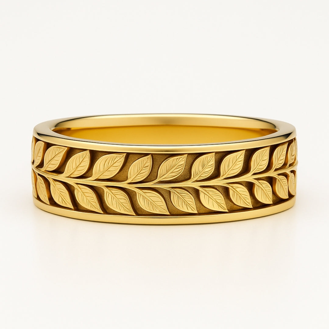 Goudkleurige ring met varenspoor