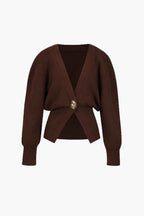 V-Neck Knit Cardigan with Gold-Tone Button Placket