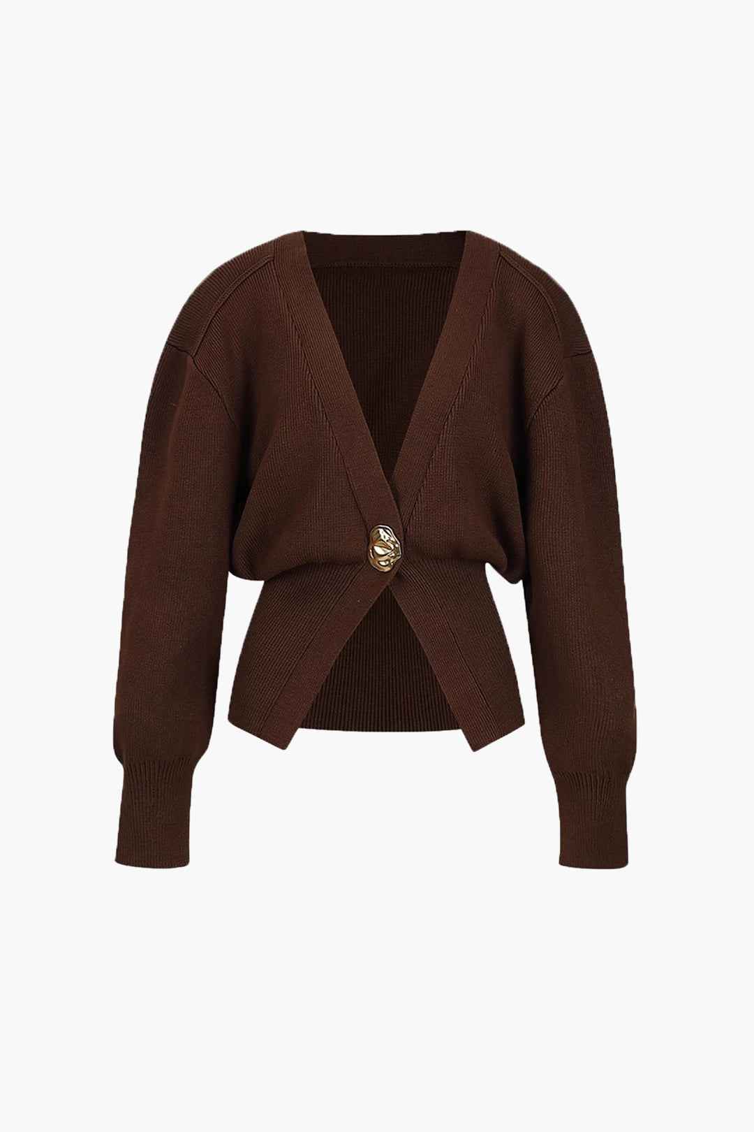 V-Neck Knit Cardigan with Gold-Tone Button Placket