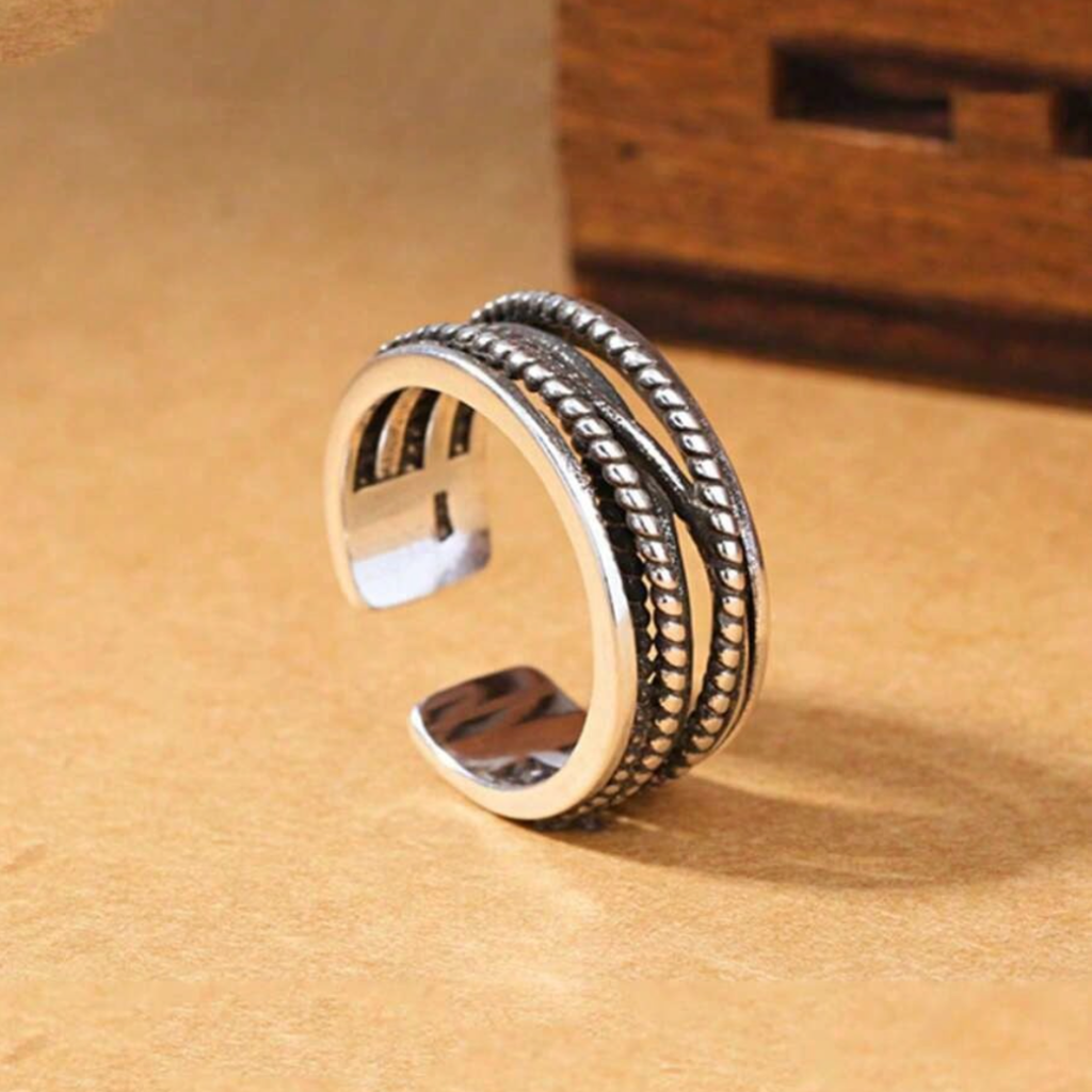 Adjustable Vintage-Style Silver-Tone Multi-Layer Ring