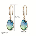 Vintage-Inspired Oval Green Crystal Drop Earrings
