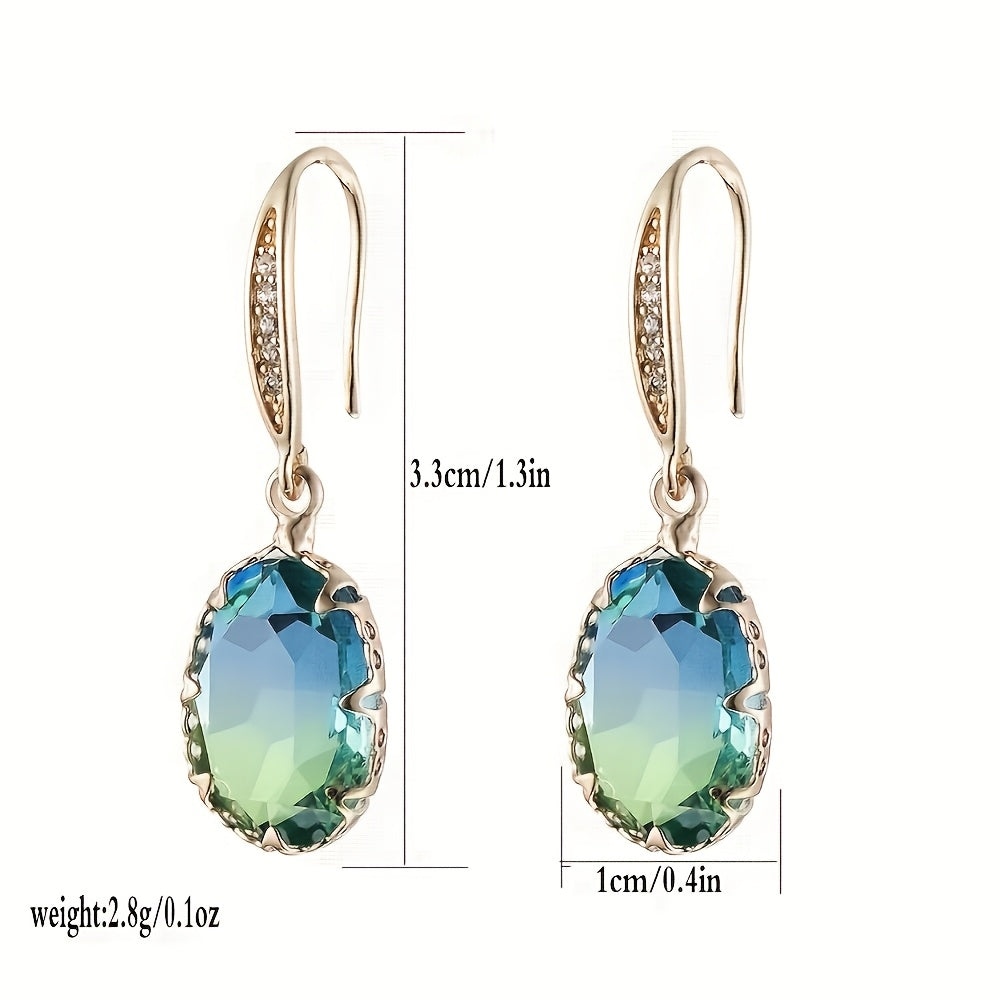 Vintage-Inspired Oval Green Crystal Drop Earrings
