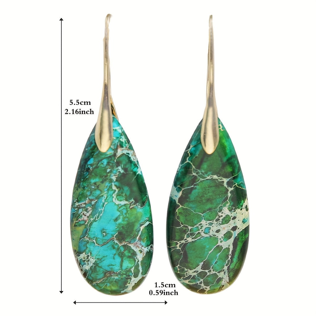 Bohemian Green Stone Teardrop Earrings