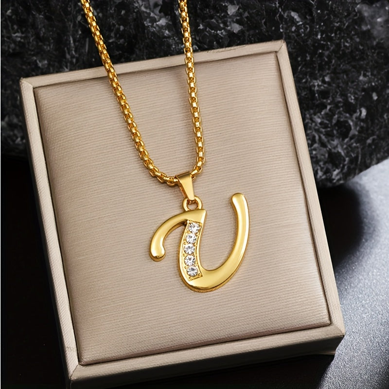Crystal Accent Initial Necklace in Gold Tone