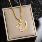Crystal Accent Initial Necklace in Gold Tone