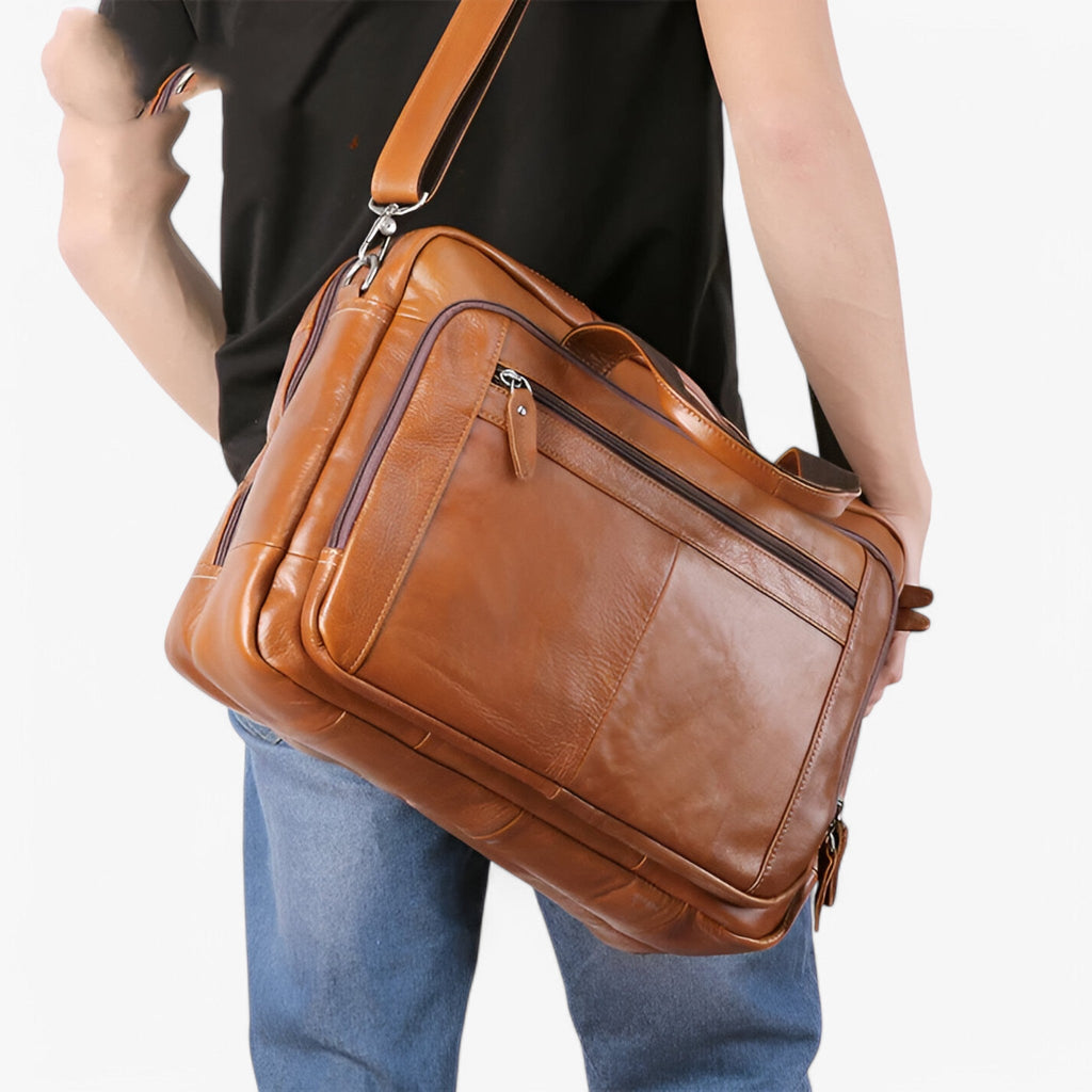 Handcrafted Full-Grain Leather Laptop Bag with Shoulder Strap