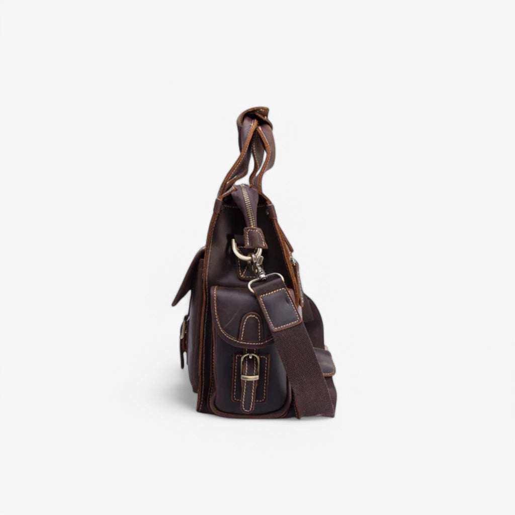 Classic Dark Brown Vintage Leather Document Folder Bag