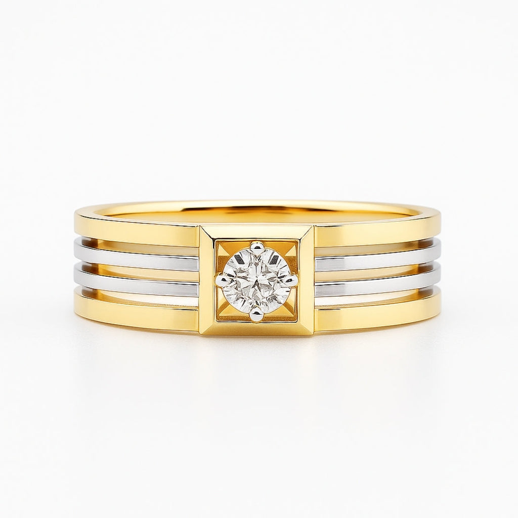 Inlaid Round Crystal Two-Tone Ring