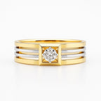 Inlaid Round Crystal Two-Tone Ring