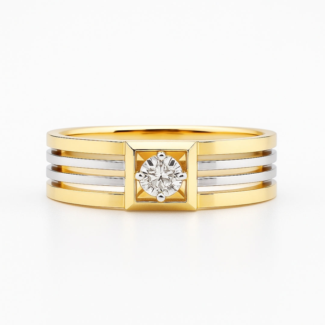 Inlaid Round Crystal Two-Tone Ring