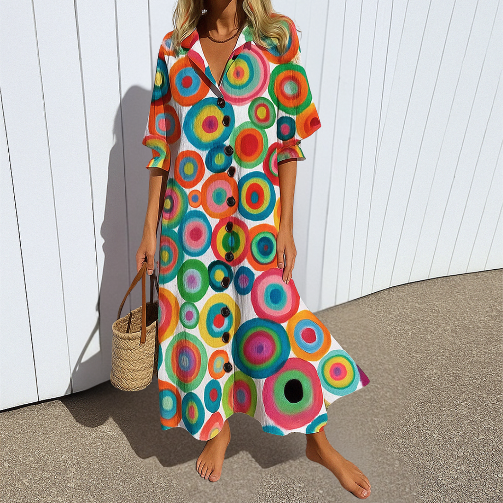 Button-Front Long Sleeve Shirt Maxi Dress