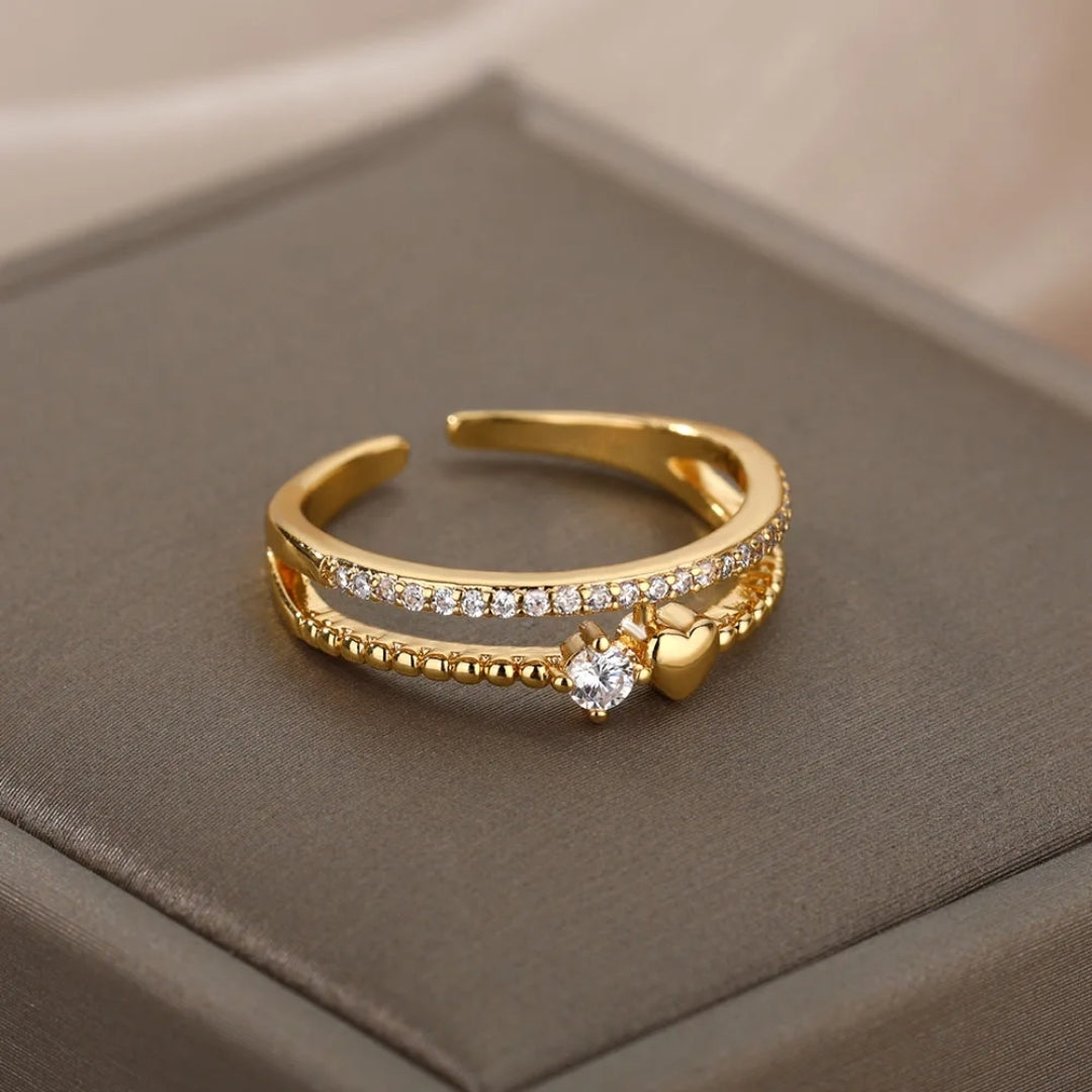 Adjustable Layered Bright Gold-Tone Ring