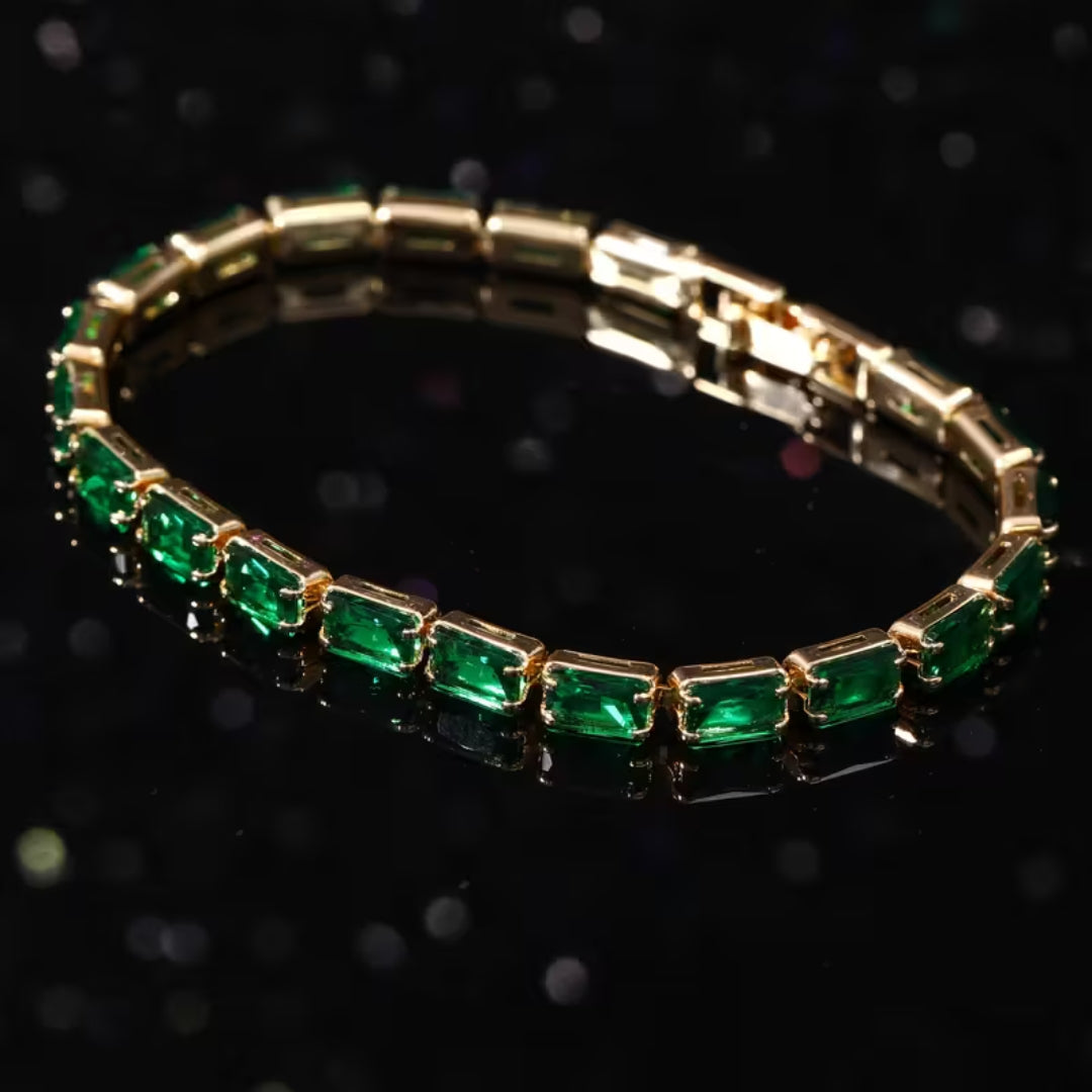 Emerald-Look Tennis Bracelet in Gold Tone