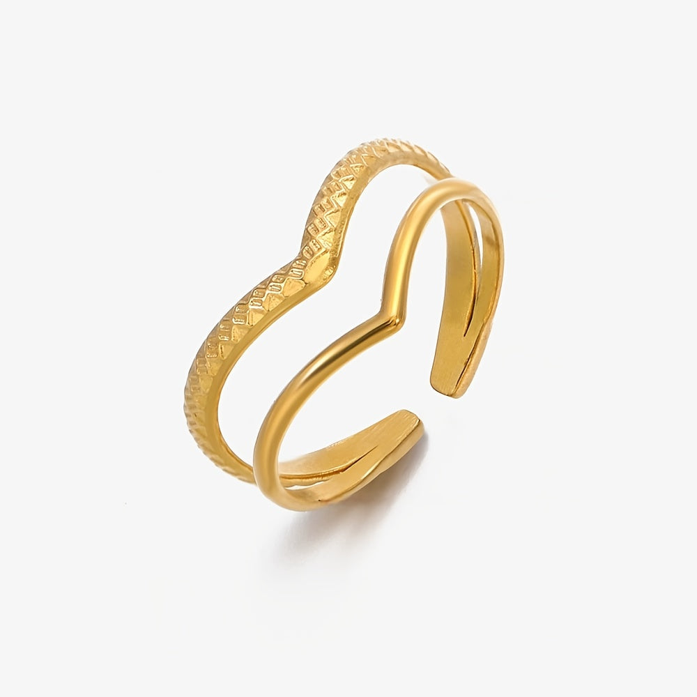 Adjustable Double-Layer V-Shaped Statement Ring