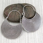 Bohemian Spiral Oxidised Disc Silver-Plated Earrings