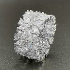 Brede ring met zirkonia bloemencluster in diamantlook