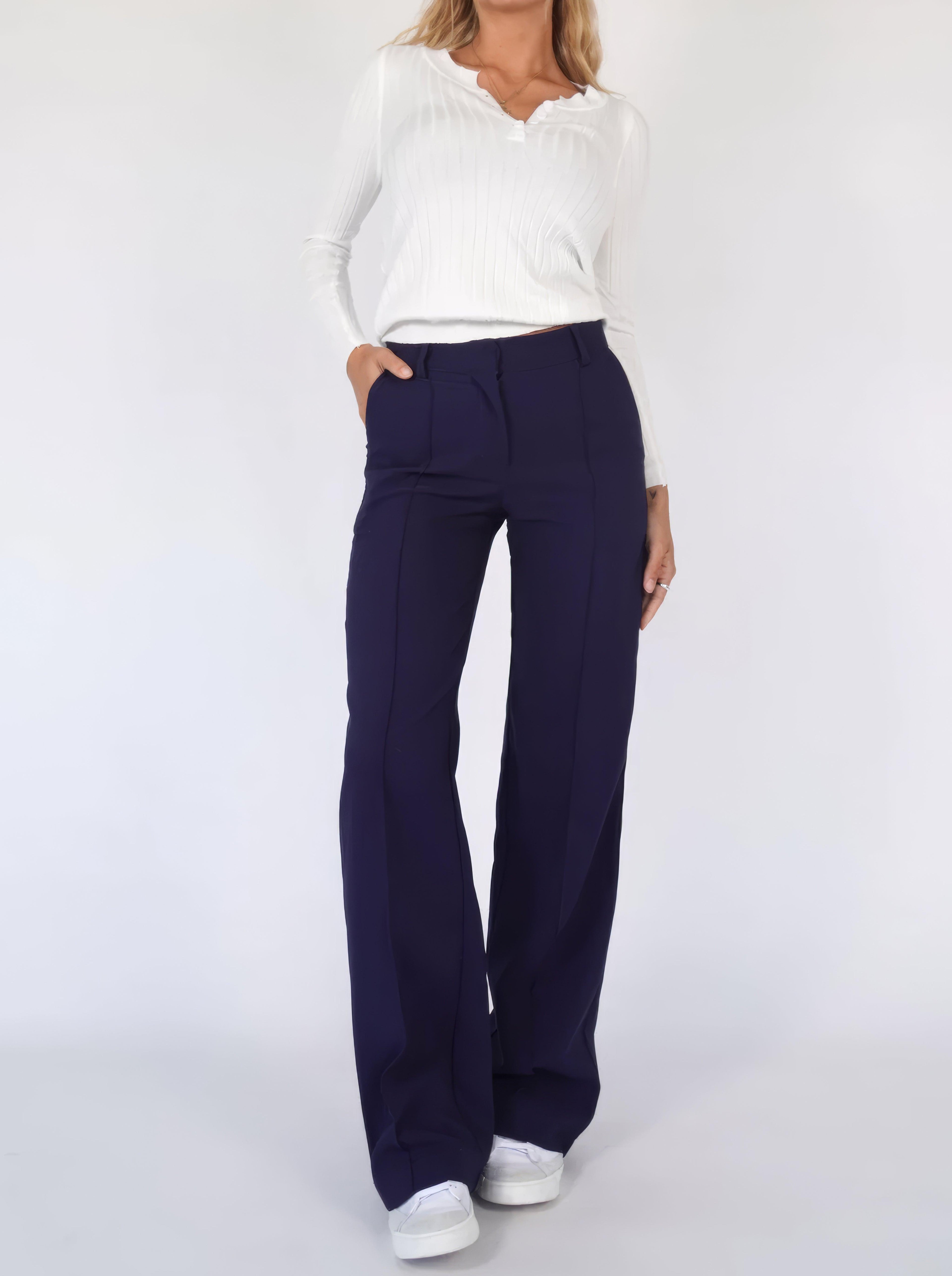 Women's Wide-Leg Trousers with Front Seam Detail