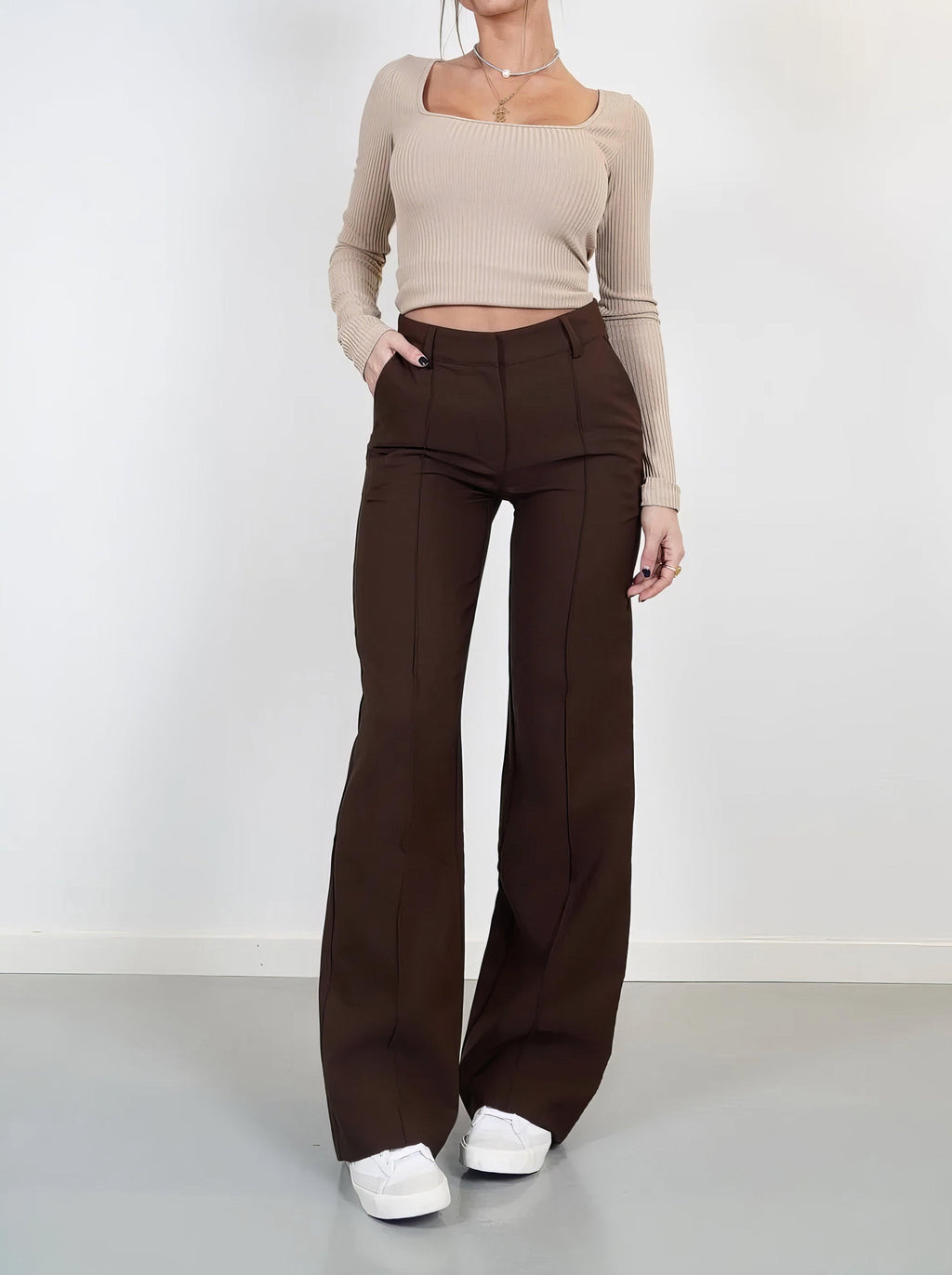 Women's Wide-Leg Trousers with Front Seam Detail