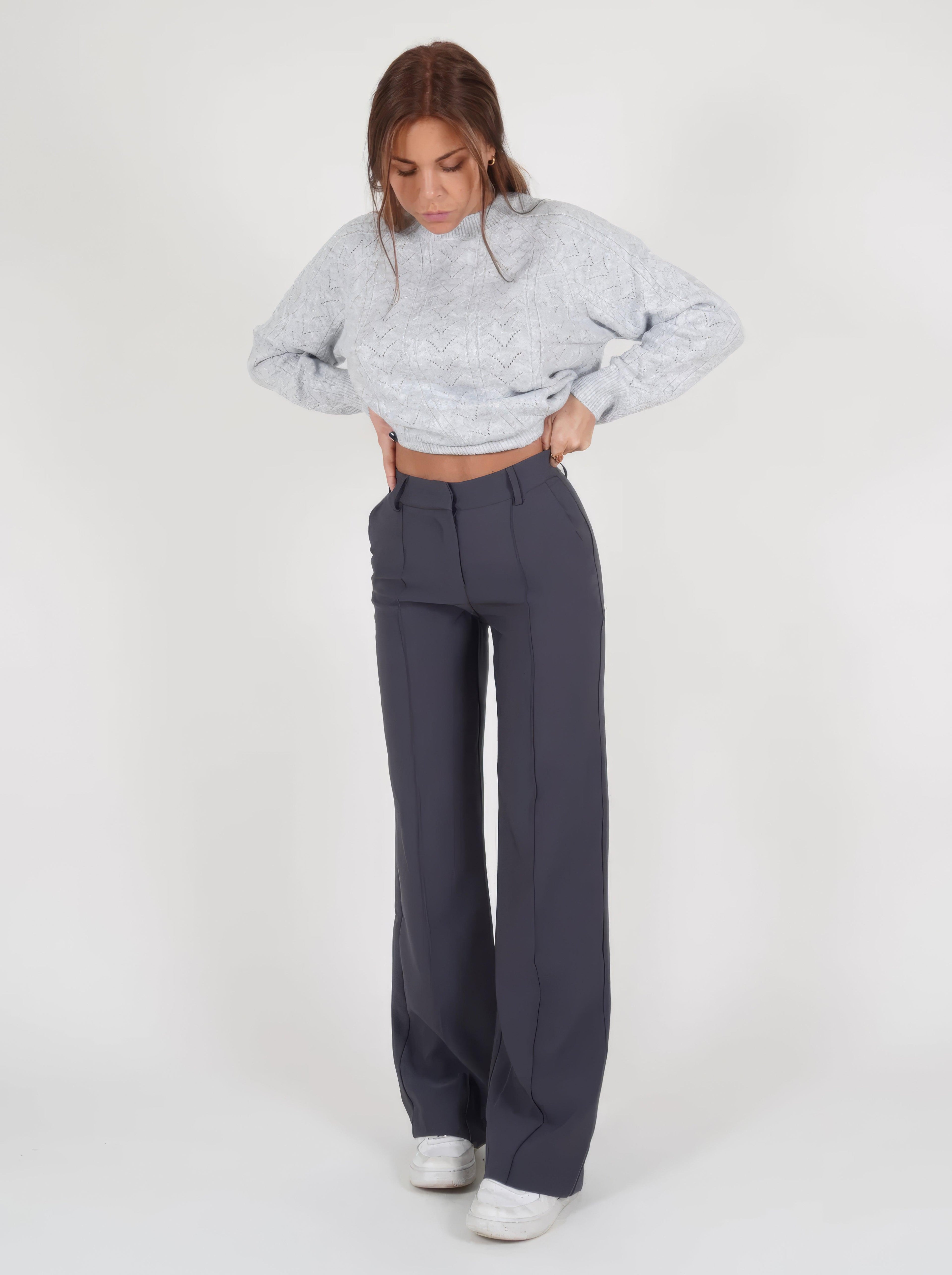 Women's Wide-Leg Trousers with Front Seam Detail