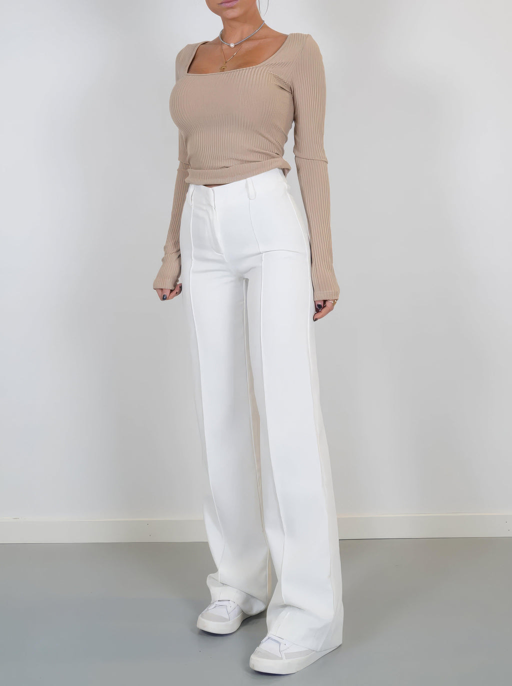 Women's Wide-Leg Trousers with Front Seam Detail