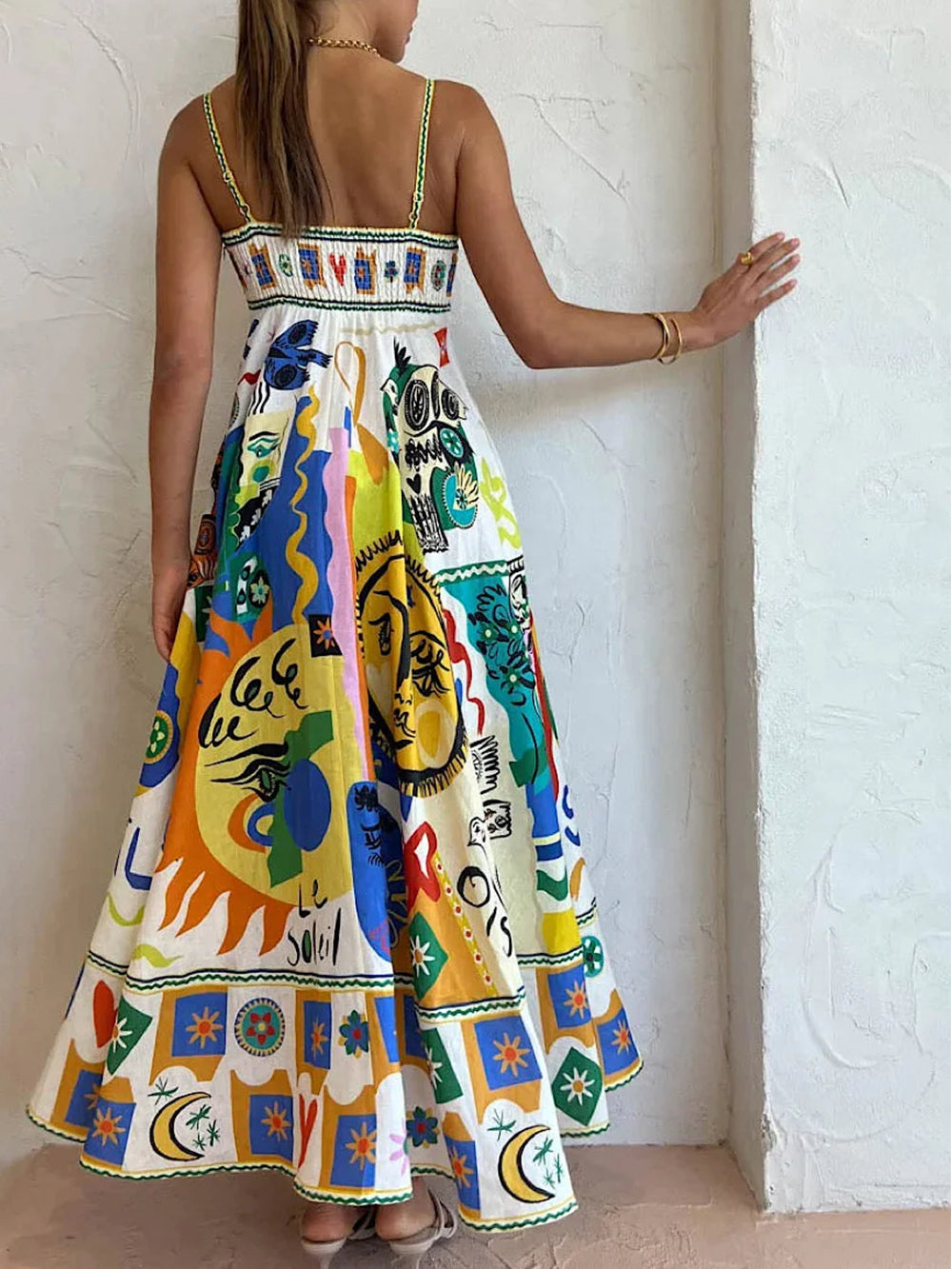 All-Over Print Sleeveless Strappy Maxi Dress