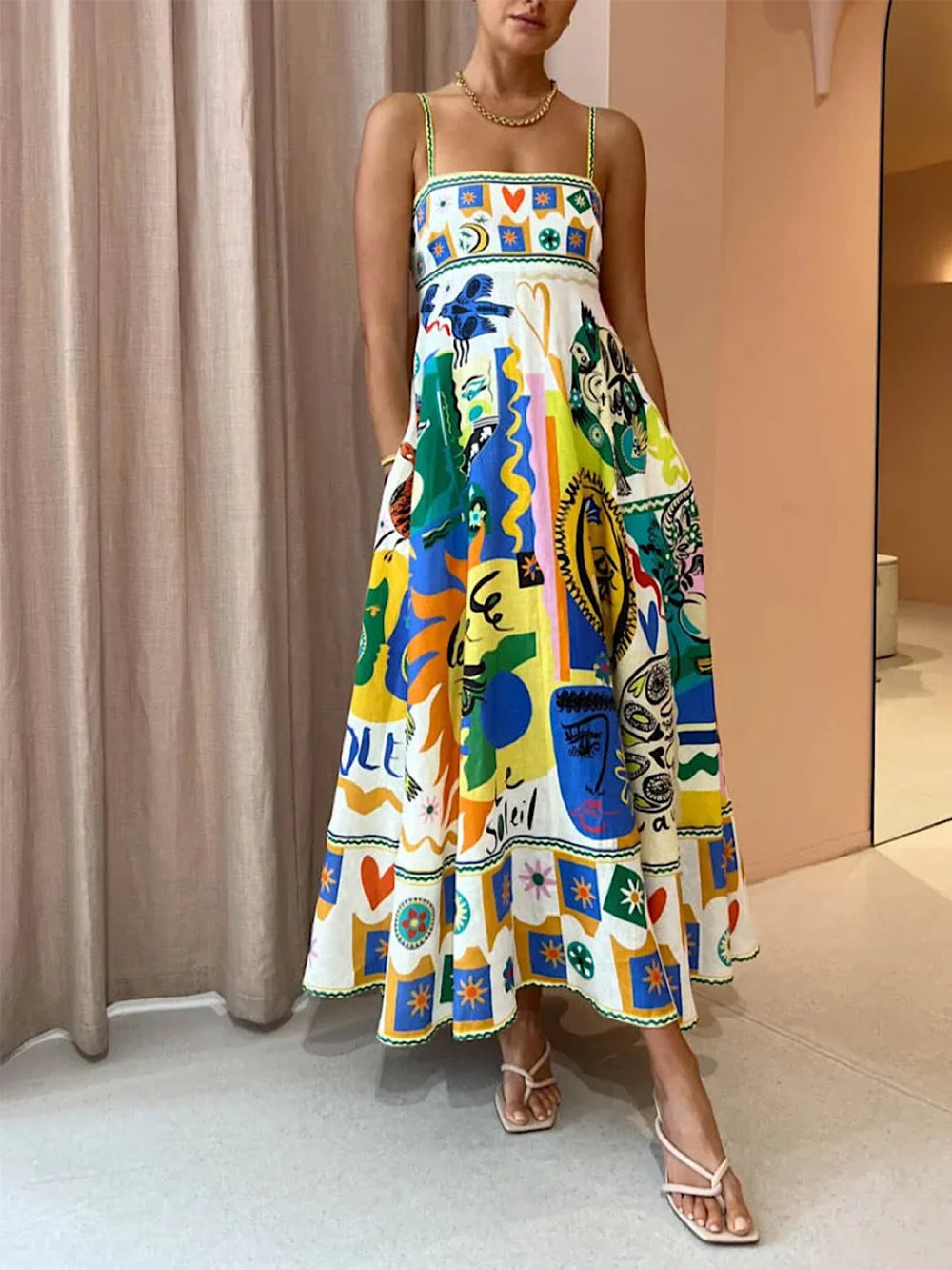 All-Over Print Sleeveless Strappy Maxi Dress