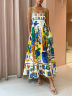 All-Over Print Sleeveless Strappy Maxi Dress