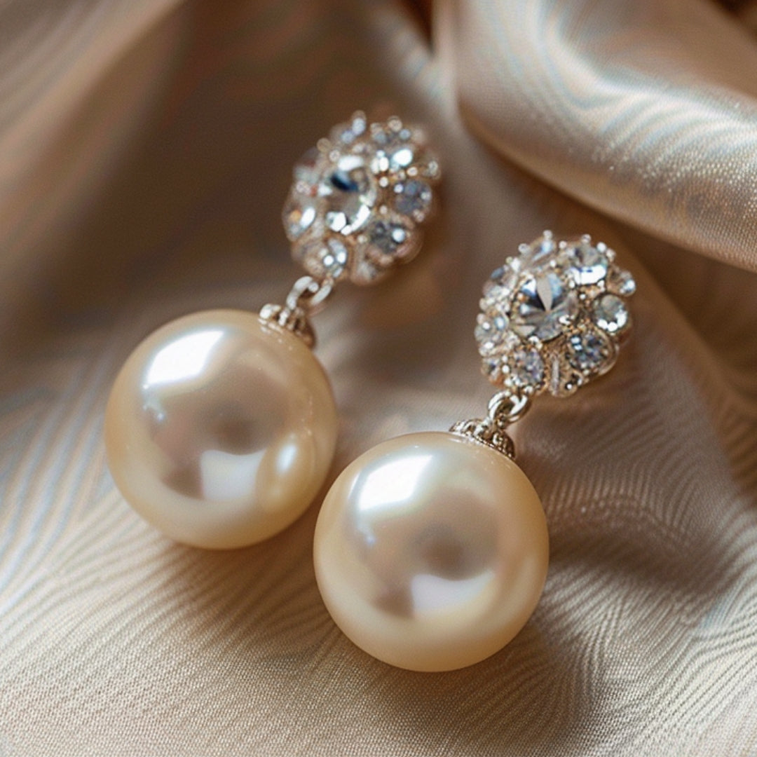 Zirconia Cluster Earrings with Large Pearl Drop