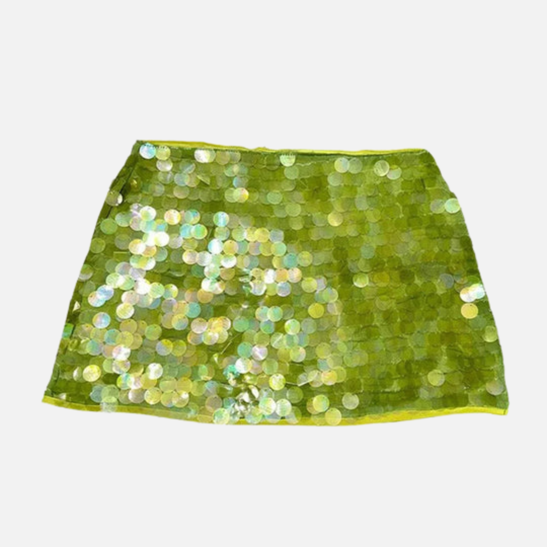 Ruched Sequin Mini Skirt with Side Tie